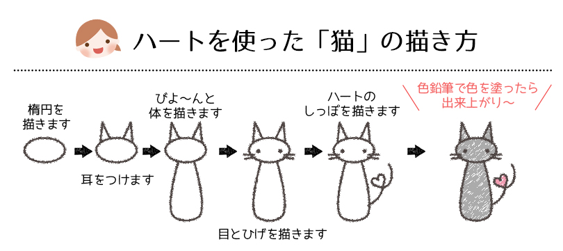 しっぽがハートの猫の描き方