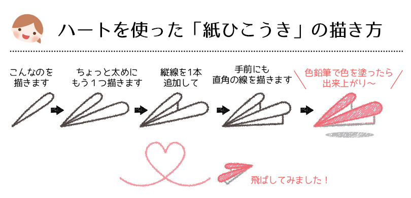 ハートを利用した紙飛行機