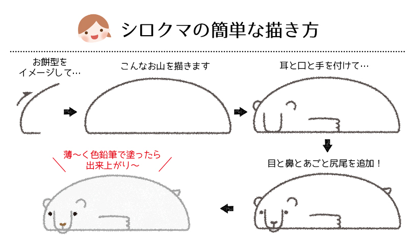 図解付き シロクマ ペンギン アザラシの色鉛筆を使った簡単な描き方 暑中見舞いのワンポイントに らしくらし