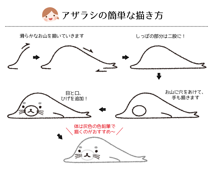 図解付き シロクマ ペンギン アザラシの色鉛筆を使った簡単な描き方 暑中見舞いのワンポイントに らしくらし