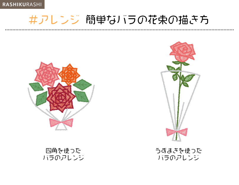 簡単な薔薇の花束イラストの描き方